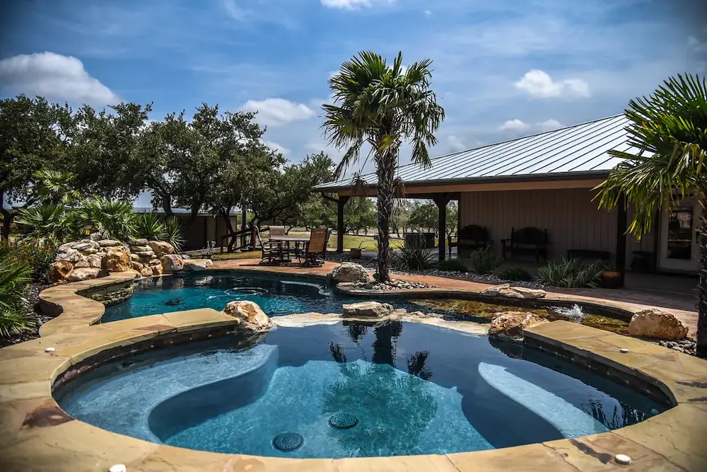Pool surrounded by palm trees