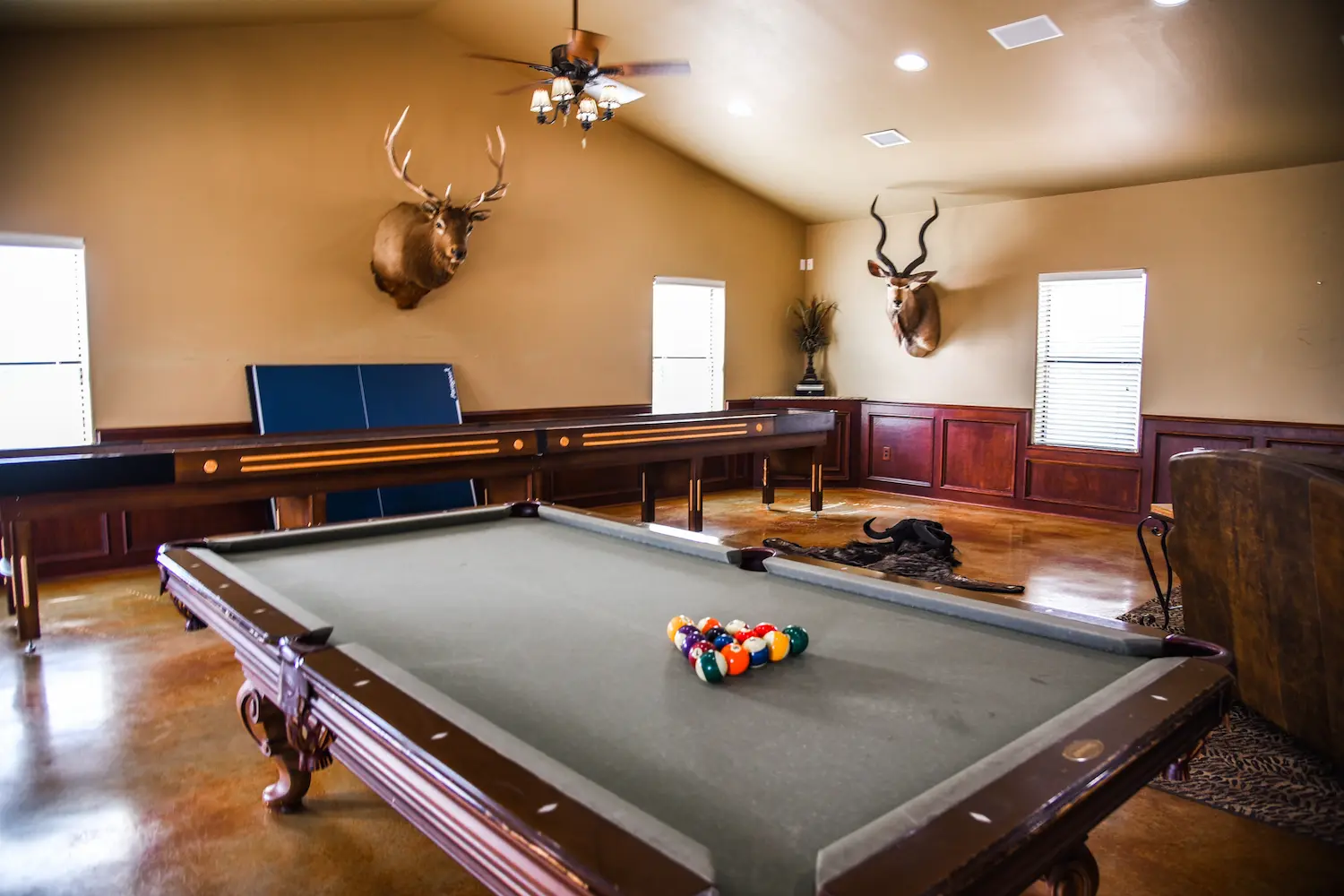 Billiard table set up to play